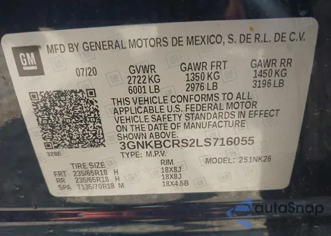 2020 Chevrolet Blazer Fwd 2Lt z USA, uszkodzony, nr VIN 3GNKBCRS2LS716055